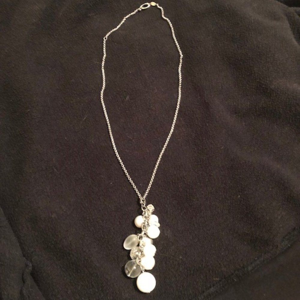Fossil crystal cluster long necklace